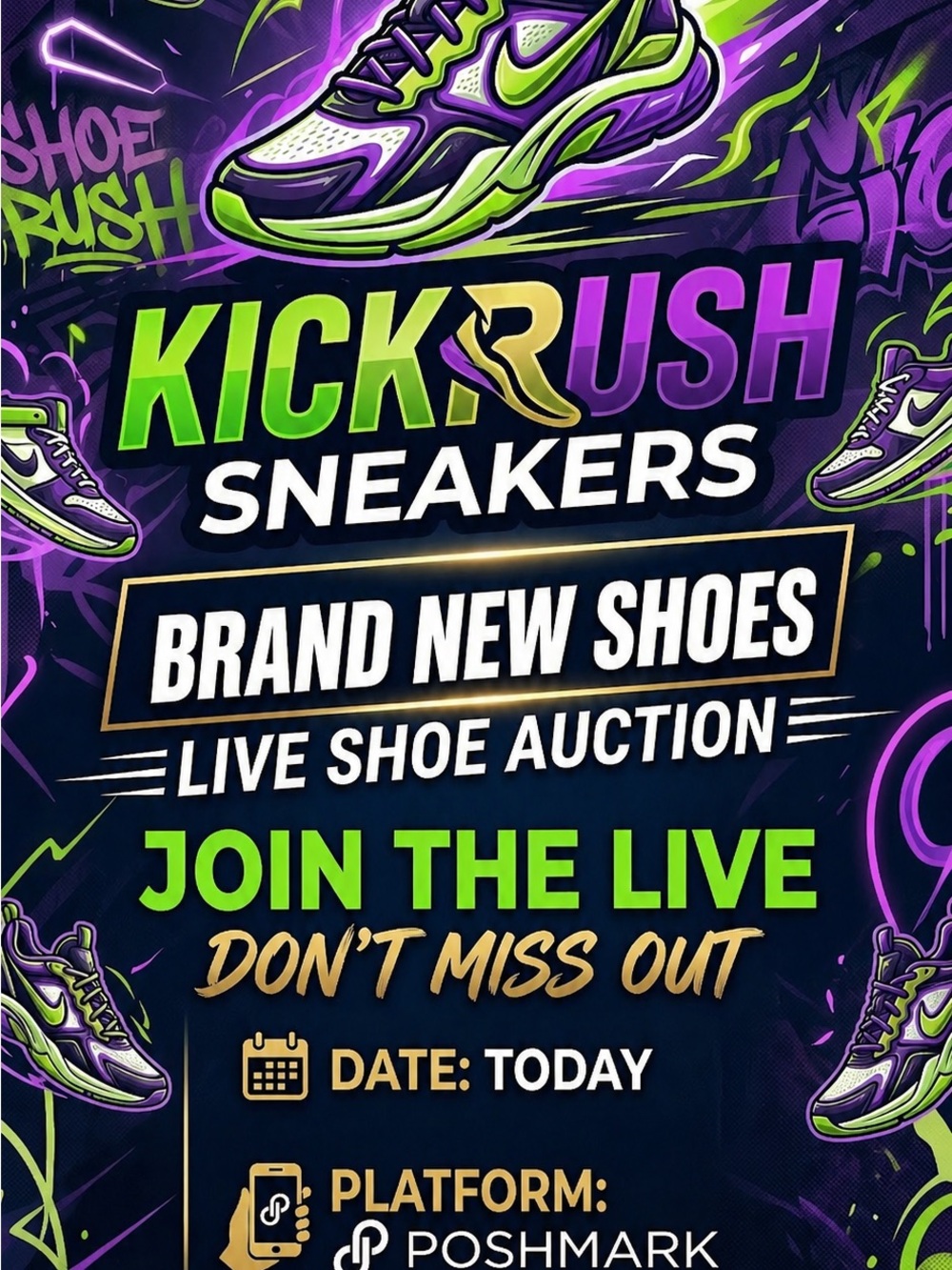 KickRush Neon Green & Purple Sneakers Graphic Poster